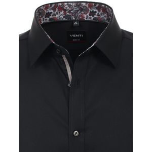 Venti Heren Overhemd Met Bloemenkraag Zwart Body Fit - XL
