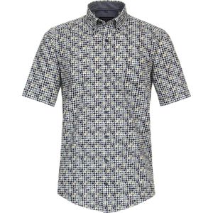 CASA MODA - Sport Casual Fit Overhemd - Blauw met Wit en Groen Dessin - Korte Mouw - Strijkvriendelijk