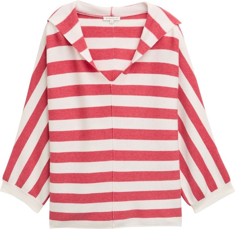TOM TAILOR - Hoodie - Rood/Wit - Gestreept - Losse Pasvorm
