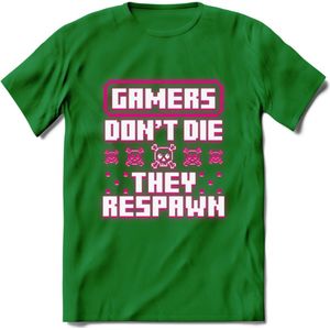 Gamers don't die pixel T-shirt | Neon Roze | Gaming kleding | Grappig game verjaardag cadeau shirt Heren – Dames – Unisex | - Donker Groen - L