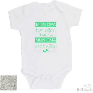 100% katoenen Romper ""Mijn opa kan alles, maar mijn oma doet alles"" Unisex Katoen Wit/mint Maat 62/68