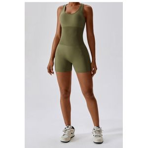NEW RIBBY CROSSBACK JUMPSUIT - Maat S - Olive - Legergroen - Army - Green - Jumpsuit - Gym wear - Gymkleding - Sportkleding - Yogakleding