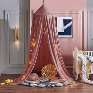 Bedhemel babybed, kindermuggennet kant baldakijn, meisjes prinses katoenen bedgordijn voor spel lezen slaapkamer kleedkamer (roze)