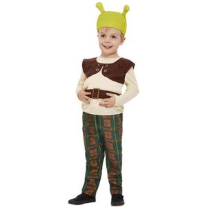 Smiffy's - Shrek Kostuum - Shrek Het Kleine Groene Moerasmonster Kind Kostuum - Groen, Bruin, Wit / Beige - Maat 90 - Carnavalskleding - Verkleedkleding