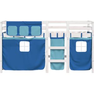 vidaXL - Kinderhoogslaper - met - gordijnen - 80x200 - cm - grenenhout - blauw