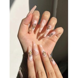24 nepnagels met vlinderprint - kunstnagels - plaknagels - nagels