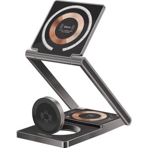 ProMate® LucidFold-Trio - 3-in-1 Draadloos Oplaadstation - MagSafe Compatibel - 15W Telefoonlader - 5W AirPods Lader - 3W Apple Watch Lader - Nachtlamp Modus - 1.2m Kabel - Transparant Ontwerp - Universele Compatibiliteit