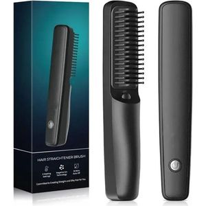 Instinct® Baard Stijltang – Draadloze Stijltang Borstel met USB-oplaadfunctie, Haar Rechttrekken Kam voor Mannen - zwart