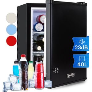 Klarstein Happy Hour Minibar Minikoelkast Drankkoelkast - Compressie - 40 Liter - 5 Koelniveaus: 5 - 15 °C - Energie-Efficiëntieklasse G - Stil: 23 dB - LED-Verlichting - Zwart