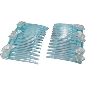 Haarkam-Zijkam transparant lichtblauw met strikjes grof klein