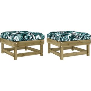 vidaXL Tuinvoetenbanken - Grenenhout - 2 stuks - Inclusief Kussens Tuin Bank - Voetenbank - Lounge Bank - Outdoor Bank - Teak Bank