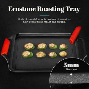 Ecostone braadpan voor inductie grillplaat 37 x 25 cm - gegoten aluminium - anti-aanbaklaag - milieuvriendelijk - - 5 mm dik - siliconen handgrepen - glaskeramiek - gas oven - duurzaam - multifunctioneel