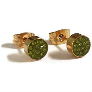 Aramat jewels ® - Goudkleurige oorbellen druzy zweerknopjes licht groen kristal chirurgisch staal 6mm