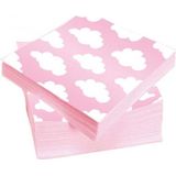 20x Wolken geboorte meisje thema servetten 33 x 33 cm - Papieren wegwerp servetjes - Geboorte meisje/roze/witte wolken kraamfeest/versieringen/decoraties