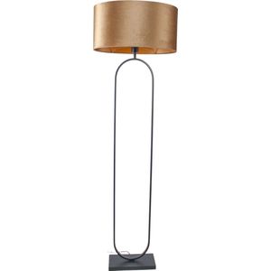 Vloerlamp Verona met ovale velours kap | 1 lichts | bruin velours | coffee on gold / goud / zwart | metaal / stof | Ø 50 cm | 162 cm hoog | staande lamp | modern / sfeervol / tijdloos design