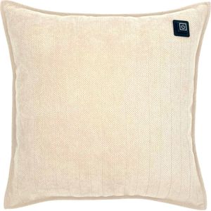 Warmpi® Draadloos Warmtekussen incl Warmpi® Powerbank (10.000mah) - Chenille Off-White - Elektrisch Verwarmd sierkussen heeft ook kabel van 3m voor opwarming via stopcontact of USB Poort - 3 standen - Afmeting 45x45cm - oplaadbaar infrarood kussen