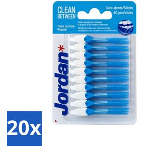 20 x Jordan Clean Between Sticks Regular 40 stuks per verpakking - Tandplak Verwijderen - Voedselresten Verwijderen - Tanden Reinigen - Tandenstoker - Mondhygiëne