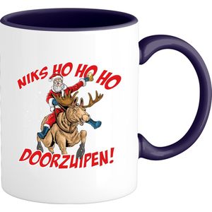 Ho Ho Ho Doorzuipen - Foute kersttrui kerstcadeau - Dames / Heren / Unisex Kleding - Grappige Kerst en Bier Outfit - Mok - Navy Blauw