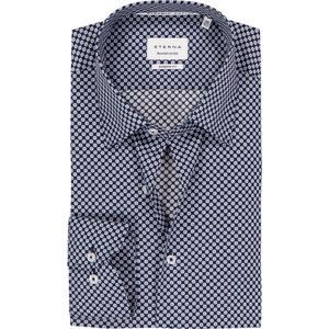 ETERNA - Modern Fit - Overhemd - Donkerblauw met Wit en Lichtblauw Dessin - Strijkvrij