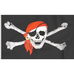 Jolly Roger Piratenvlag met Rode Bandana - 1,5 m x 9 m