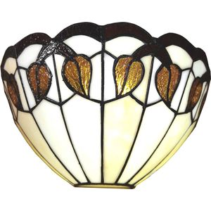 HAES DECO - Wandlamp Tiffany 31x15x21 cm Wit Glas Muurlamp Sfeerlamp Tiffany Lamp