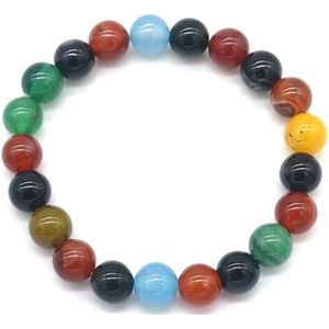 Armbandje - elastiek - kralen - gekleurd - agaat - multicolor - 10mm