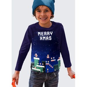 KerstKleding / Christmas T-Shirt | kerst cadeau | Unisex | Blauw | Kind 9 - 10 jaar | Maat 140