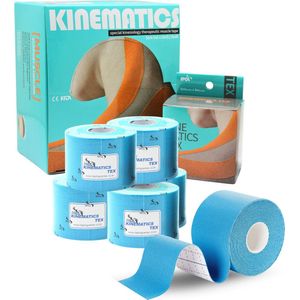 SPOL Kinematics Tex Kinesiotape Sporttape - Fysiotape - Kinesiology - Latexvrij - 6 Rollen - 5 CM x 5 Meter - Blauw
