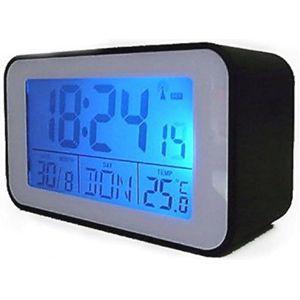 Draadloze wekker met thermometer en radio in zwart