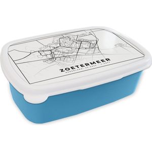 Broodtrommel Blauw - Lunchbox - Brooddoos - Kaart - Zoetermeer - Nederland - 18x12x6 cm - Kinderen - Jongen