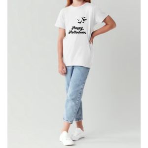 Halloween shirt - kinderen - happy Halloween - wit - 6/7 jaar