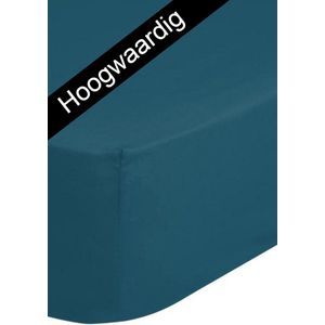 Hoogwaardige Katoen/Satijn Lits-jumeuax Hoeslaken Petrol | 180x200 | Heelijk Zacht En Luxe | Subtiele Glans