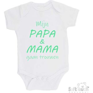 100% katoenen Romper ""Mijn papa & mama gaan trouwen"" Unisex Katoen Wit/mint Maat 62/68