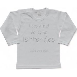 Shirt Aankondiging zwangerschap ""Lees altijd de kleine lettertjes (ik word grote broer)"" | lange mouw | Wit/grijs | maat 98 zwangerschap aankondiging bekendmaking Baby big bro brother