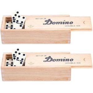Domino spel dubbel 6/double 6 in houten doos en 84x stenen - Dominostenen - Domino spellen - Familie spellen