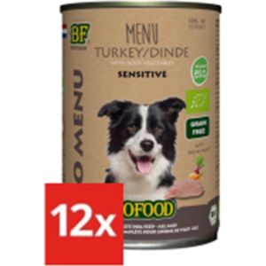12x Biofood Organic Kalkoen Menu Blik - Hondenvoer - 400g