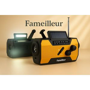 Fameilleur® 6-in-1 SOS Noodradio Fa-093 -met Zonnepaneel, Werkt ook op Batterijen- Handzwengel & USB-C – 4000 mAh Powerbank, FM/AM-Radio, Zaklamp & Sirene- & Zonne-energie-Draagbare Bouwradio voor Noodpakketten, Kamperen & Rampensituaties-2025 oranje