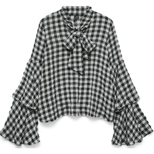 Vero Moda Blouse Vmsia Ls Flounce Top Wvn Ga 10337554 Black/cloud Dancer Dames Maat - L