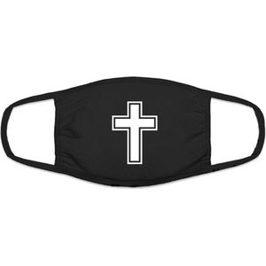 Christelijk kruis mondkapje | gezichtsmasker | bescherming | bedrukt | logo | Zwart mondmasker van katoen, uitwasbaar & herbruikbaar. Geschikt voor OV