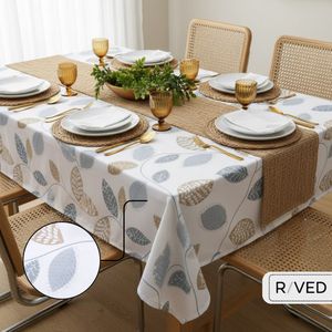 Raved Tafelzeil Bladeren  140 cm x  180 cm - Blauw - PVC - Afwasbaar