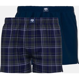 Ceceba heren boxershorts geweven wijd model met gulp (2-pack) - donkerblauw geruit - Maat: M