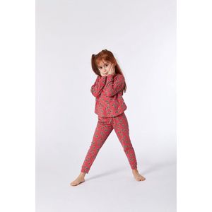 Woody pyjama meisjes - rood met wasbeer all-over print - wasbeer - 212-1-PZG-Z/926 - maat 128