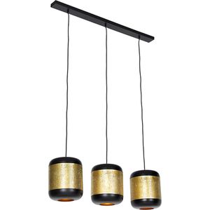 QAZQA kayleigh - Industriele Hanglamp eettafel voor boven de eettafel | in eetkamer - 3 lichts - L 100 cm - Zwart Goud - Industrieel - Woonkamer | Slaapkamer | Keuken