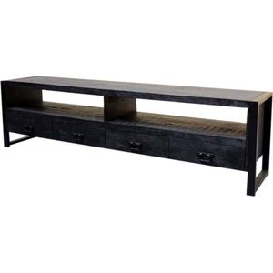 Tv meubel Lucas met 4 laden zwart 220x45x60 cm mangohout en metaal