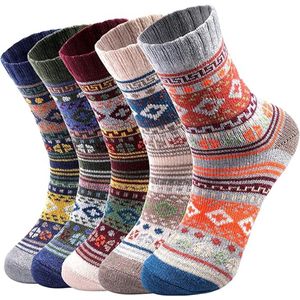 Wollen sokken - warme winterwollen sokken voor dames - Crew Sock Boot Sock voor dames - 5 paar - Eén maat - D