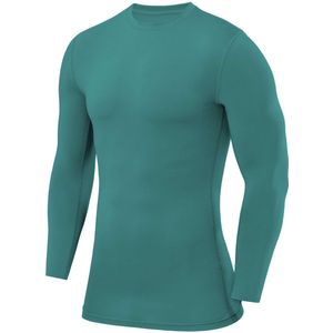 PowerLayer Men's Compression Long Sleeve Top - Thermal Base Layer for Running, Cycling, Gym - Carmine Green, S