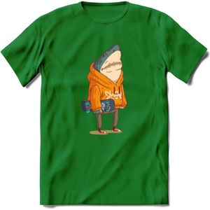 Casual skater haai T-Shirt Grappig | Dieren vissen Kleding Kado Heren / Dames | Animal Skateboard Cadeau shirt - Donker Groen - XXL