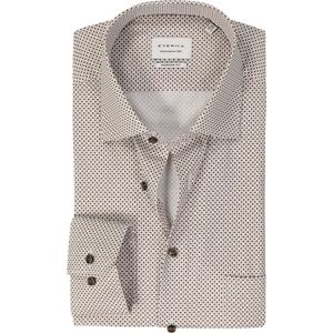 ETERNA - Modern Fit - Overhemd - Wit met Bruin - Beige en Lichtblauw Dessin - Strijkvrij