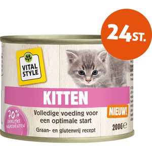 VITALstyle Kitten - Natvoer - Brede Samenstelling En Hoog Eiwitgehalte Voor Gezonde Groei - Met o.a. Kamille & Catnip - 200 g - 24 stuks