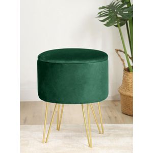 Lili Pouffe voetenbank, legplank voor kleine voorwerpen, modern, velours gevoerd, opvallende kleur, metalen poten, voor de woonkamer, voor de slaapkamer